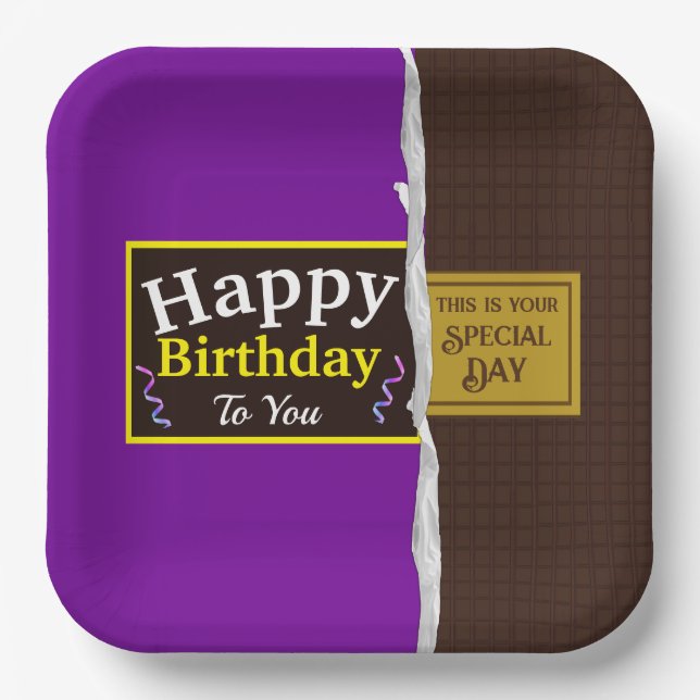Personalised Chocolate Candy Bar Birthday Paper Plate (Front)