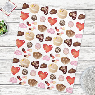 Personalised Chocolate Candy Heart Pattern Fleece Blanket