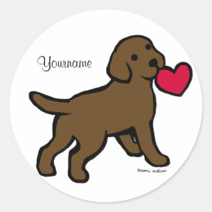 Personalised Chocolate Lab Puppy and Red Heart Classic Round Sticker