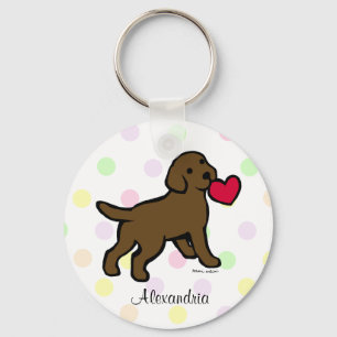 Personalised Chocolate Lab Puppy and Red Heart Key Ring