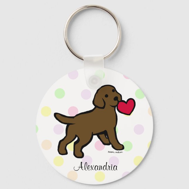 Personalised Chocolate Lab Puppy and Red Heart Key Ring (Front)