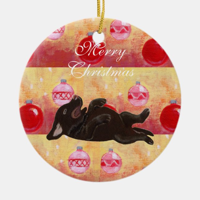 Personalised Chocolate Lab Puppy Christmas Ceramic Tree Decoration (Front)