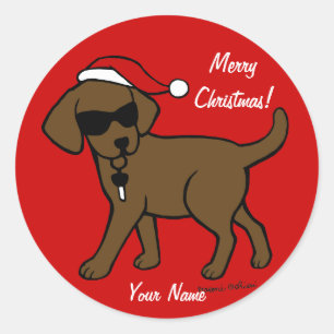 Personalised Chocolate Labrador Cartoon Christmas Classic Round Sticker