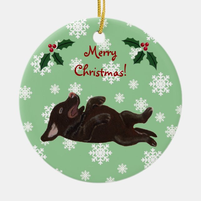 Personalised Chocolate Labrador Christmas Ceramic Tree Decoration (Front)