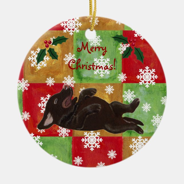 Personalised Chocolate Labrador Christmas Ceramic Tree Decoration (Front)