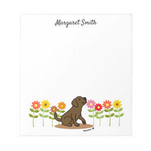 Personalised Chocolate Labrador Green and Flowers Notepad
