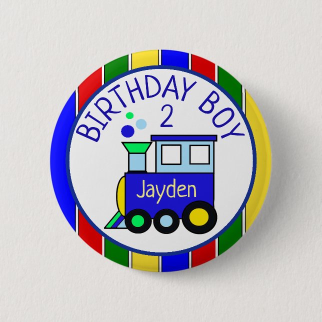Personalised Choo Choo Train Birthday Boy Name 6 Cm Round Badge (Front)