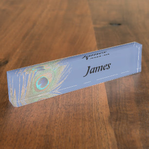 Personalised Choose Colour Close Up Peacock Feathe Nameplate