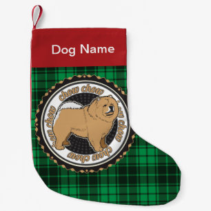 Personalised Chow Chow Dog Breed Green Plaid Small Christmas Stocking