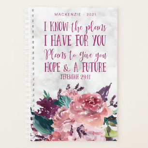 Personalised Christian Bible Verse Floral Marble Planner