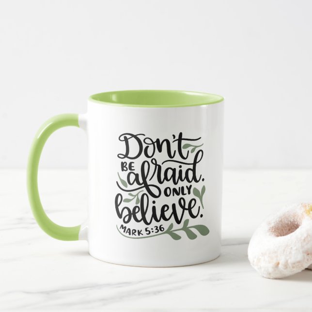 Personalised Christian Bible Verse Mark 5:36 Mug (With Donut)