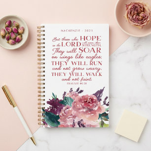 Personalised Christian Bible Verse Pink Floral Planner