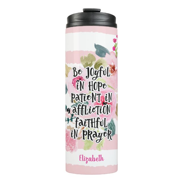 Personalised Christian Bible Verse Pink Watercolor Thermal Tumbler (Front)