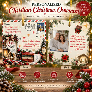 Personalised Christian Christmas Photo Ceramic Ornament