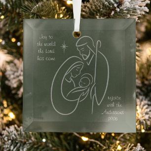 Personalised Christian Nativity Line Art Glass Tree Decoration