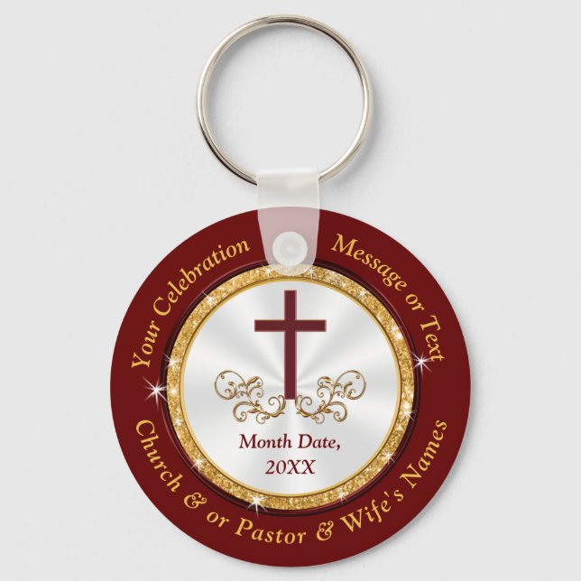 Personalised, Christian Party Favours, Burgundy  Key Ring (Front)