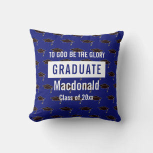 Personalised Christian Quote Blue Graduation Cushion