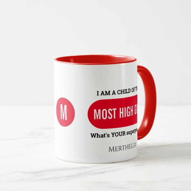 Personalised Christian Superpower Red Monogram Mug (Front Right)