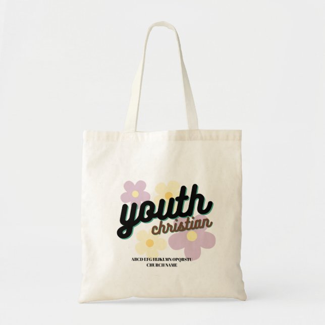 Personalised Christian Youth Flower Tote Bag (Front)