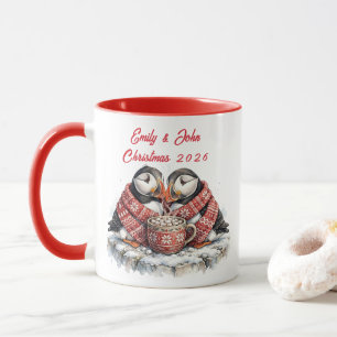 Personalised Christmas 2026 Cosy Puffins Hot Cocoa Mug