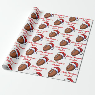 Personalised Christmas American Football Santa     Wrapping Paper