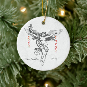 Personalised Christmas Angel Dropping Hearts  Ceramic Tree Decoration