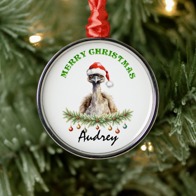 Personalised Christmas Aussie Animals Emu Metal Tree Decoration (Tree)