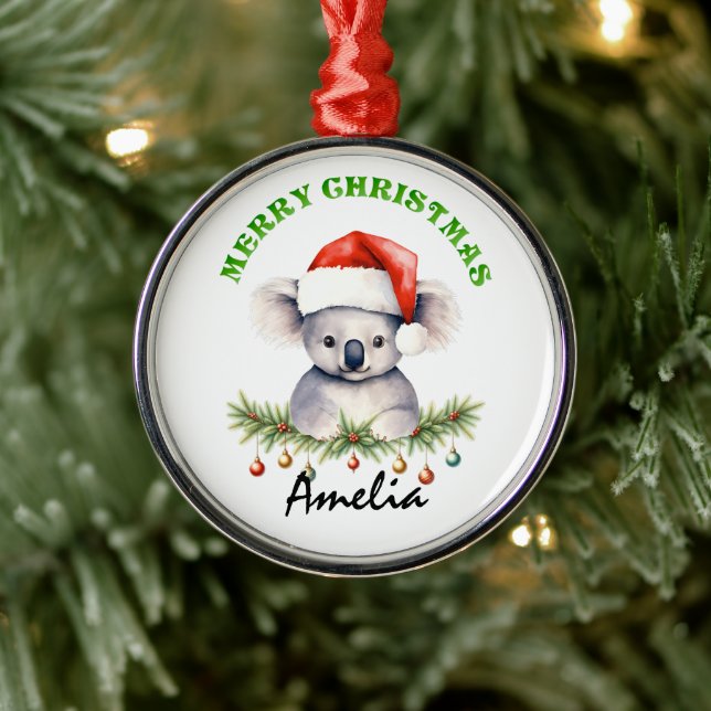 Personalised Christmas Aussie Animals Koala Metal Tree Decoration (Tree)