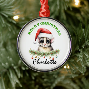 Personalised Christmas Aussie Animals Sugar Glider Metal Tree Decoration