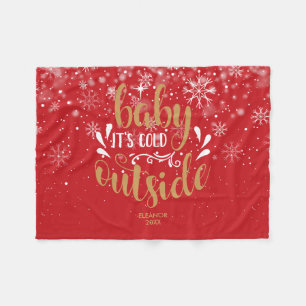 Personalised Christmas Baby It's Cold Outside Fleece Blanket