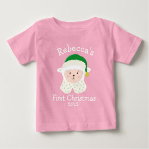 Personalised Christmas Baby Sheep Wearing Elf Hat Baby T-Shirt