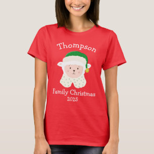 Personalised Christmas Baby Sheep Wearing Elf Hat T-Shirt