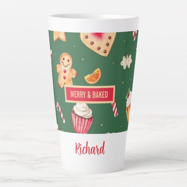 Personalised Christmas Baking Pattern Latte Mug (Front)