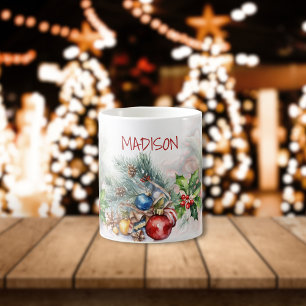 Personalised Christmas Berries and Frosted Wreath  Magic Mug