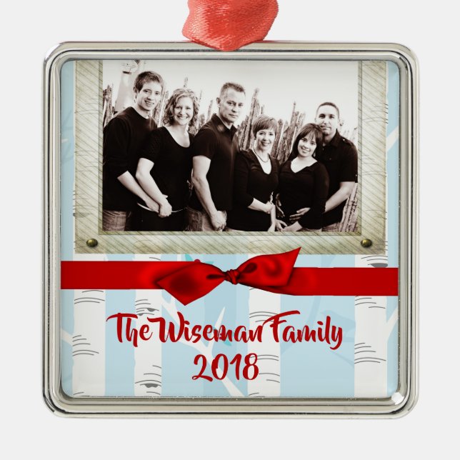 Personalised Christmas Birch Tree PHOTO Ornament (Front)