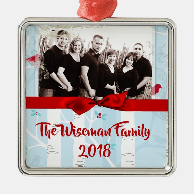 Personalised Christmas Birch Tree PHOTO Ornament (Front)