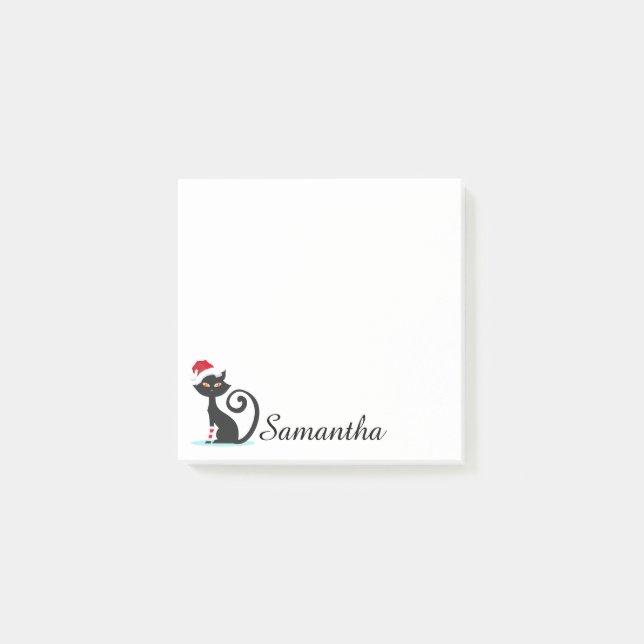 Personalised Christmas Black Cat Post-It Notes (Front)