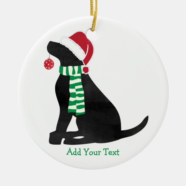 Personalised Christmas Black Lab Holiday Dog Ceramic Tree Decoration (Front)
