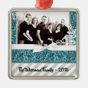 Personalised Christmas Blue Glitter PHOTO Ornament
