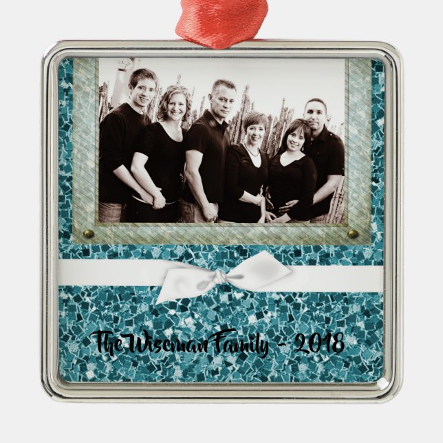 Personalised Christmas Blue Glitter PHOTO Ornament (Front)