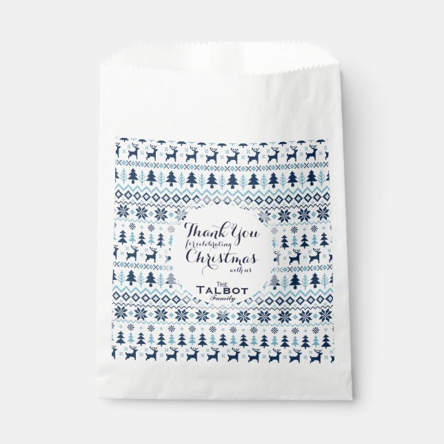 Personalised CHRISTMAS Blue Thank You Favour Bag (Front)