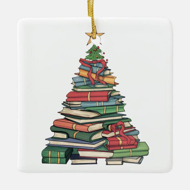 Personalised Christmas Book Tree-Teacher/Librarian Ceramic Ornament (Front)