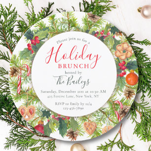 Personalised Christmas Brunch Watercolor Wreath Invitation