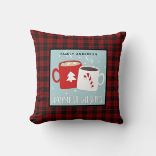 Personalised Christmas Buffalo Plaid Hot Chocolate Cushion