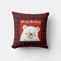 Personalised Christmas Buffalo Plaid Polar Bear