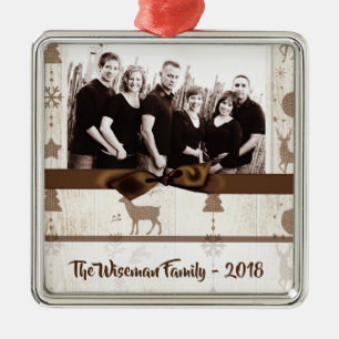 Personalised Christmas Burlap Deer PHOTO Ornament