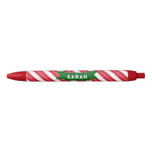 Personalised Christmas Candy Cane Black Ink Pen