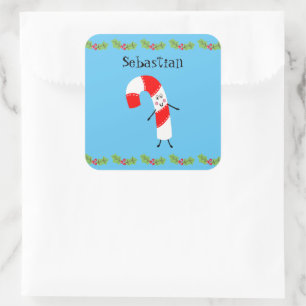 Personalised Christmas Candy Cane Square Sticker