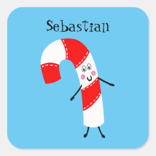 Personalised Christmas Candy Cane Square Sticker
