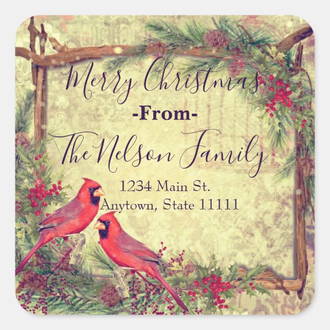 Personalised Christmas cardinals Square Sticker (Front)